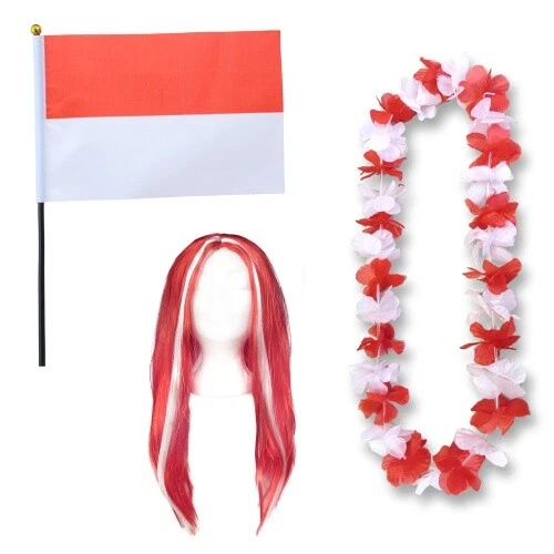 Sonia Originelli Fanset "Indonesien" Indonesia Blumenkette Fahne Flagge Perücke