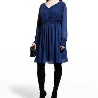 Vestido Whitney Morgan Azul Oscuro Punto Suizo Gasa Manga Larga Hasta la Rodilla Talla 1X Foto 1 de 4