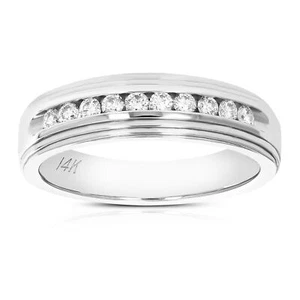 Certified 1/4 ct SI1-SI2 10 Stone 14K Gold Machine Diamond Wedding Band Size 7 - Picture 1 of 7