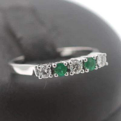 Brillant Smaragd Gold Ring 590 14 Kt Weißgold 0,25 Ct Diamant Damen Wert 800,- - Bild 1 von 4