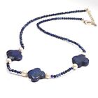 Lapis Lazuli & Pearl Necklace 16 Inch 925 Silver Lock 2 & 13 MM Flower Beads Con
