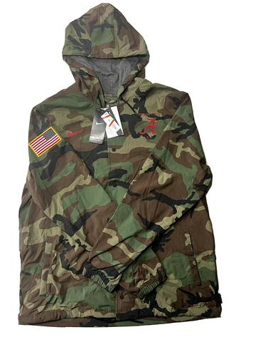 Nike Alabama Crimson Tide Jacket Camo USA Flag Patch Official on Field Apparel Cover