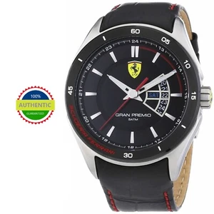 SCUDERIA FERRARI 0830183 Men's Stainless Dial Leather Strap 45mm Black/Red Watch - Picture 1 of 20