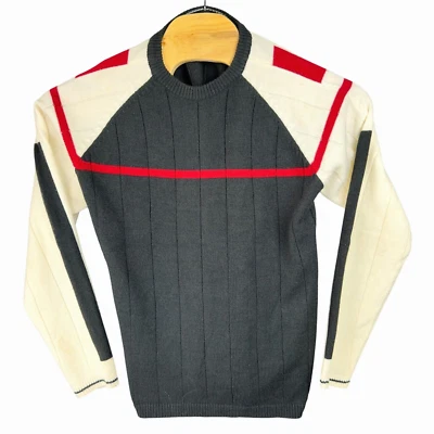 Vintage J.G.Hook Sweater M Crewneck Ribbed Knit Black /White/Red Acrylic - Image 1 of 4