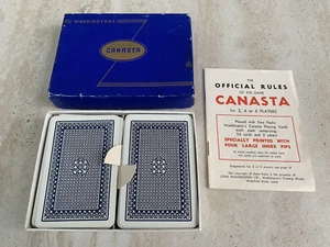 VINTAGE WADDINGTONS CANASTA 2 set boxed Card Game - COMPLETE with Rules book - Picture 1 of 5