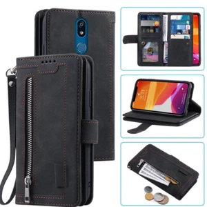 LG K40 Wallet Case,Leather Zipper Magnetic Flip Card Case Cover For LG K12 Plus - Picture 1 of 26