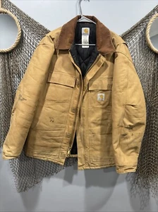 Giacca Carhartt uomo 44 regular marrone C03 BRN full zip trapuntata tela abbigliamento da lavoro - Foto 1 di 16
