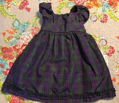 Vestido Chaps Niñas Talla 12 Mo Púrpura Verde A Cuadros Hinchado SS Faja en la Espalda Usado en Excelente Condición Foto 1 de 4