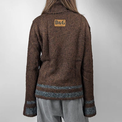 Suéter DOLCE GABBANA Vintage Tejido Lana Alpaca Rayas Marrón Cuello Alto M-L Foto 1 de 4