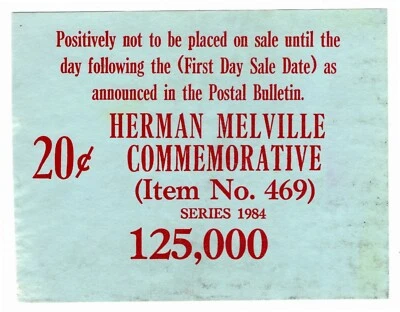 #2094 Herman Melville Moby Dick 1984 Box Label Saved by Postal Employee - Image 1 of 2