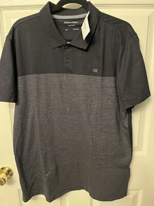 NWT Men’s Calvin Klein Black Stripe Liquid Touch Polo Shirt - Size XL - Picture 1 of 7