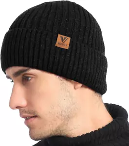 Lined Men Beanie Slouchy Knit Skull Cap Warm Stocking Hats Guys Women Striped Wi - Picture 1 of 12
