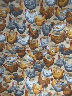 TELA DE ALGODÓN BRONCEADO TODO GALLOS Y POLLOS CON ESTAMPADO VIP Cranston 1yd27"x44 nueva Foto 1 de 4