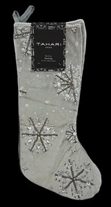 Tahari Home Luxury Christmas Stocking Snowflake Silver 22" Lined NEW - Picture 1 of 4