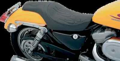 Asiento depredador DS de cuero negro vinilo punto de llama para Sportster 1200 personalizado 96-03 Foto 1 de 3