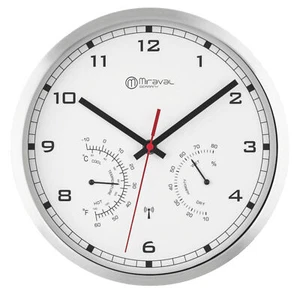 Design Funkwanduhr mit Thermo- und Hygrometer Funkuhr 250 mm Metallrahmen - Bild 1 von 1