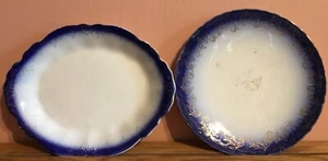 2 Different Antique La Francaise Semi-Vitreous Flow Blue Porcelain Plates Oval & - Picture 1 of 12