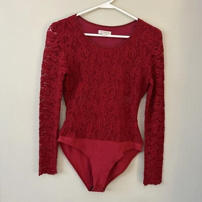 Body Vintage Años 90 Ann Taylor Borgoña Encaje Manga Larga Talla M Foto 1 de 4