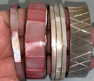 Bracelets, 4! Pink, white, silver. Mother of pearl? Abalone? Silver one is Monet - Picture 1 of 12