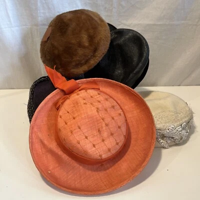 Lot of Vintage Hats; Pillbox, Lace Beading, Faux Fur; Tea Parties, Fancy Dress - Image 1 of 4