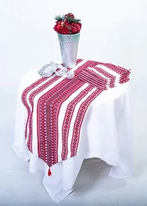 Corredor de Mesa Ucraniano +6 Servilletas Blanco Rojo Negro 30x150cm/11.8"x59" Ester Regalo - Imagen 1 de 7