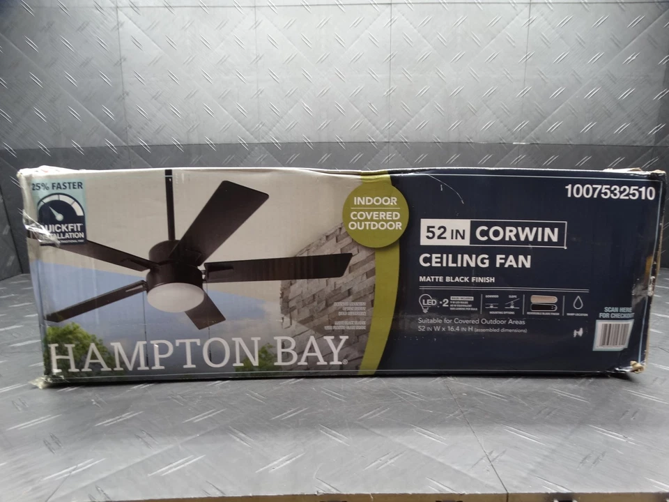 Hampton Bay 52 in. Corwin Indoor/Outdoor Matte Black LED Ceiling Fan 1007532510 - Image 1 of 4