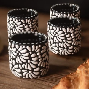 artisan accents Talavera Espresso Cups 4oz Set of 4, Día y noche, Hand-Painted - Picture 1 of 8