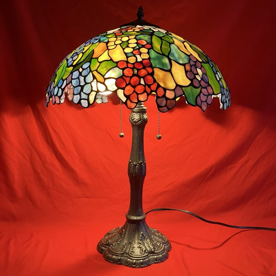 Vintage 2001 Bronze Stained Glass Lamp / 25" Large / Tiffany Style Reproduction - Image 1 of 4