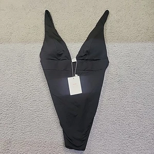 Costume da bagno Andie Swim Sardinia pezzo unico piccolo alto ST nero scollo a V spalline regolabili nuovo con etichette - Foto 1 di 7