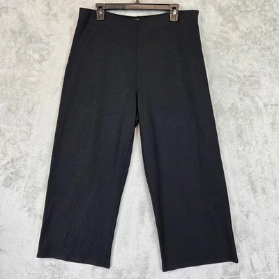 Pantalones de lana hervida Eileen Fisher para mujer L negros cremallera lateral pierna ancha tobillo recortado Foto 1 de 4