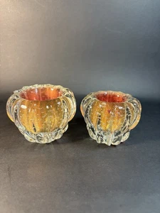 2 candelabros de vidrio artístico rojo y dorado con burbujas controladas diferentes tamaños - Imagen 1 de 20