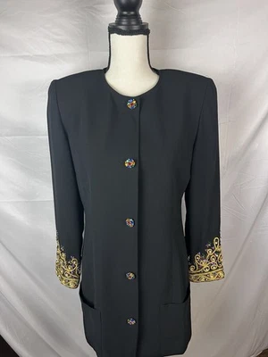 Vestido Frank Usher De Colección Abotonado Negro Con Botones Multicolor Bordados Foto 1 de 4