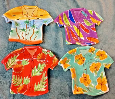 Lotto di 4 Camicia Tropicale Hawaiana Arte Argilla Ciotola Piatto Fiori Tiki Bar Uomo Grotta  - Immagine 1 di 2