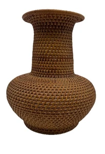 Woven Weaved Rattan Wicker Natural Fiber Vase Table Flower Decor Boho Home Decor - Picture 1 of 8