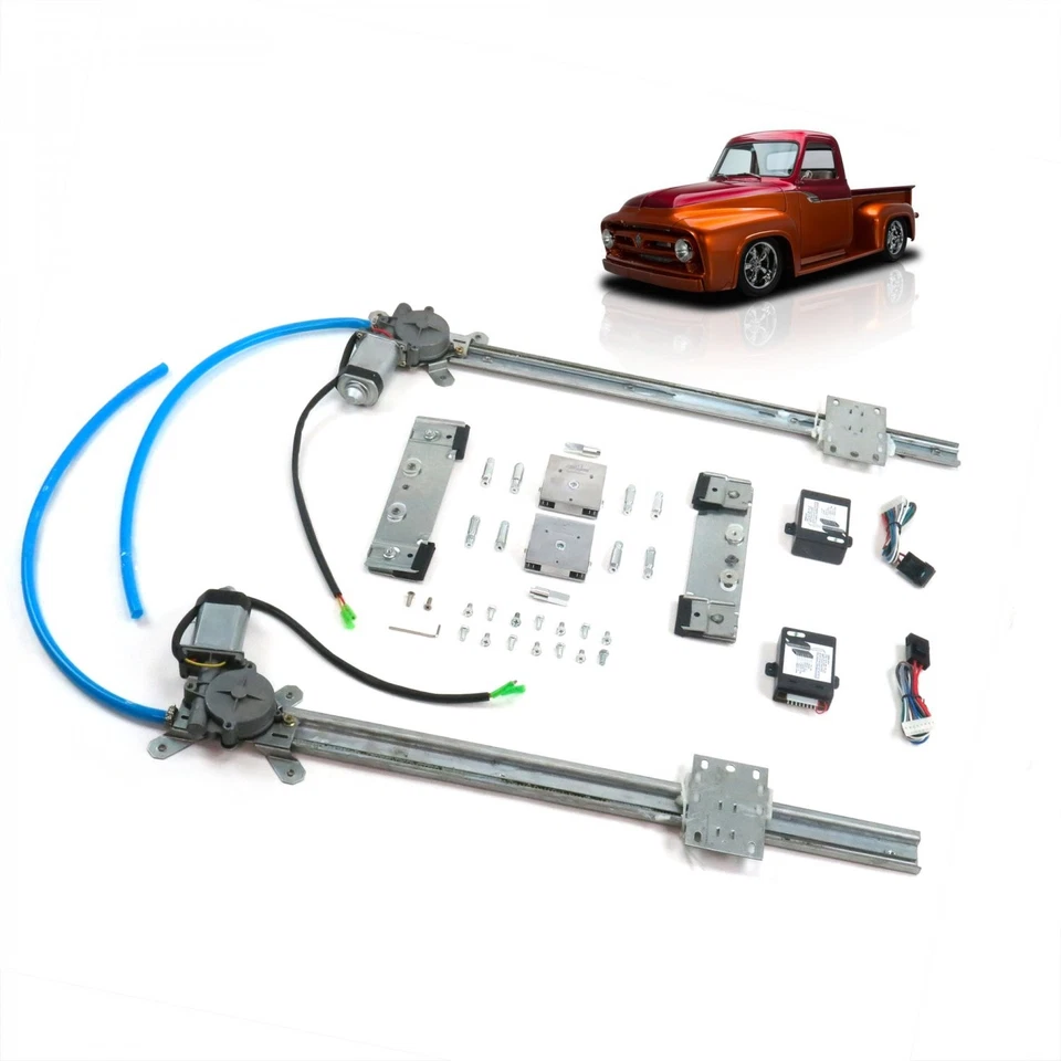 2-Door One Touch Flat Glass Power Window Kit Conversion Fits Ford 1953-56 Truck  - Image 1 of 4