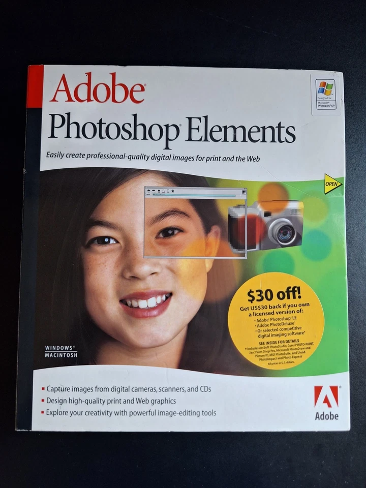Adobe Photoshop Elements 1.0 Sealed w/ CD & User Manual, Windows or Mac Power PC - Image 1 of 4