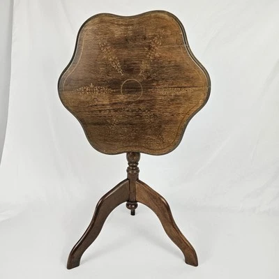 Marquetry Tilt Top Table Plant Fern Stand Walnut Gold Filigree Victorian Italian - Image 1 of 4