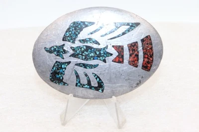 Vintage Southwestern Bird Pattern, Stone Inlay Belt Buckle - Image 1 of 4