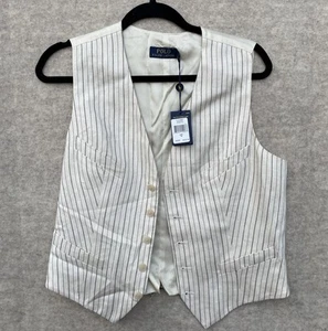 Ralph Lauren Polo Boy's Button Down Cream wedding Striped Size 14 Vest ☆New - Picture 1 of 9