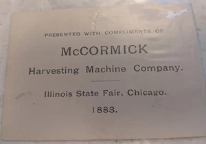 *RARE 1883 VICT. TRADE CARD MCCORMICK HARVESTING MACHINE CO. ILLINOIS STATE FAIR - Picture 1 of 2