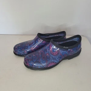 Sloggers Shoes Womens 10 Blue Paisley  Slip On Waterproof Rubber Rain Garden - Picture 1 of 6