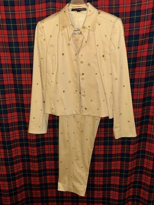 Linda Allard Ellen Tracy Yellow Pantsuit Modern Polka Dots Size 4 - Image 1 of 4