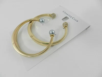 Charter Club 2 piezas Juego de pulseras brazalete pavé bola de fuego y perlas de imitación rosa Foto 1 de 4