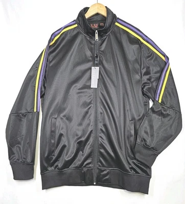 Chaqueta de Pista Linea Uomo LU para Hombres 2XL Negra Púrpura 2 Rayas Terciopelo Cremallera Completa Correr Foto 1 de 4