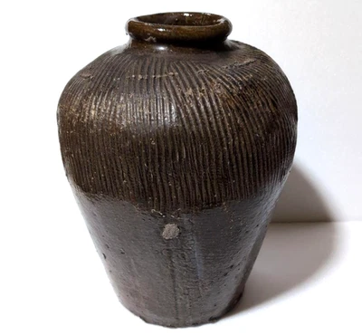 Pottery Jar 19Th Century Antique Japanese Edo Vase Pot Tamba Ware Decor 13.7 in - Image 1 of 4