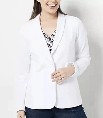 Blazer de felpa francesa lavado de fin de semana Susan Graver blanco 1X A468676 Foto 1 de 4