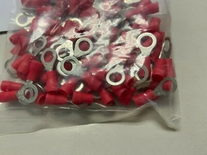 100PK Ring Terminal, 22-18 RED Vinyl Insulated 1/4 hole - Picture 1 of 1