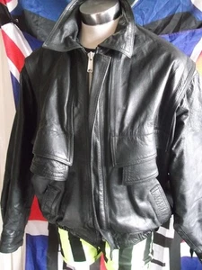 VINTAGE/Re BLACK LEATHER BOMBER JACKET.MEN.SIZE LARGE.42/44" chest - Picture 1 of 4