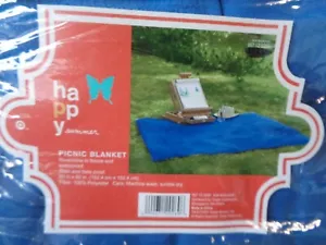 Picnic Blanket Large 60 x 60 Beach Towel Waterproof w/ Bag Blue Stadium Camping - Picture 1 of 4