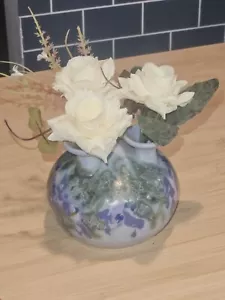 1987 CLOUDS FOLSOM CA Ceramica 3 Steli Beccuccio Vaso 5” Smaltato Blu e Verde - Foto 1 di 8